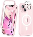 BANLEA Magnetic for iPhone 14 Case Full Body, [Design for MagSafe] Built-in Screen Protector, with Camera Lens Protector, Shockproof Protective Bumper Phone Case 6.1 Inch (Pink)