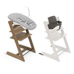 Stokke Tripp Trapp Oak Chair (Brown) with Newborn Set and Baby Set (Hazy Grey) - Safe, Adjustable, Ergonomic Design