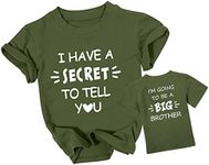 Big Brother Shirts Toddler Big Bro Announcement T-Shirts Promoted to Big Brother Outfits Baby Boys Short Sleeve Tops, Dark Green, 3-4 Years