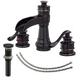 BATHLAVISH Widespread Bathroom Faucet Oil Rubbed Bronze Farmhouse Waterfall for Sink 3 Hole 2 Handle Lavatory Vanity 3 Piece Set 8 Inch Wide Spread Mounted with Pop Up Drain with Overflow
