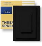 THREAD SPREAD 100% Cotton Full Size Sheet Set - 4 Piece Set - Hotel Luxury Bed Sheets - Deep Pockets - Easy Fit - 600 Thread Count Sateen Weave Breathable & Cooling Sheets - Full Bed Sheets (Black)