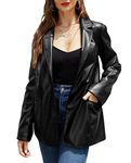 RISISSIDA Faux Leather Blazer Women Plus Size Jacket Spring Fall Fashion, Oversized Casual Pleather Coat Lapel Button Down Black 21002 3X-L