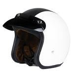 Woljay 3/4 Open Face helmet, Motorcycle Helmet Flat leather White + Black (S)