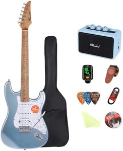 Bullstar Solid Body Electric Guitar Beginner Kit -39in Metal Electric Beginner Guitar Kits for Adults with Guitar Picks, Strap, Strings, Amp, Case, Metallic Finish, Guitarra Electrica(Blue)