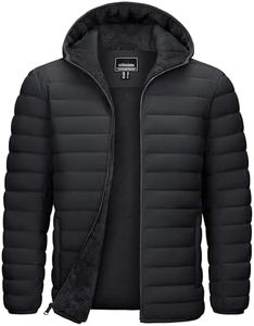 TACVASEN Puffer Jacket Men Warm Winter Jackets Sherpa Lined Water Resistant Thick Insulated Down Coats with Hood Black L