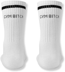 Made by Nami Calzini bianchi Crew in cotone • Calzini da tennis bianchi retrò con frasi • Traspiranti, Palestra Bitch, 35-40