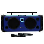 Bumpboxx Bluetooth Portable Speaker Boombox Flare8 Pro Blue | Retro Boombox with Bluetooth Speaker | Rechargeable Lithium Battery | Includes 2 Wireless Microphone, Carrying Strap & Remote Control