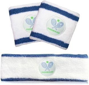 Super Fly Goods Pickleball Tennis Golf Wristband and Headband Set - Cotton Blend, White Blue - Unisex Sports Accessories for Athletes or Sports Teams, Great Gift