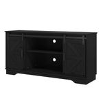 Panana Coffee Bar Storage Cabinet with Barn 2 Sliding Doors Buffet Farmhouse Cabinet Living Room TV Stand (Black)