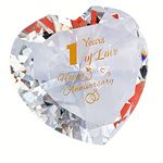 1st Paper Anniversary Romantic Gifts for Couple Women Her, 1 Year Anniversary Presents for Wife Girlfriend, Crystal Diamond Heart Marriage Keepsake Ornaments, Wedding Anniversary Presents for Mum Her