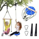 Disc Swing for Kids Tree Swing Set Accessories Rope Swing Adjustable Swing Set with Monkey Bars 2 Added Hanging Straps 3IN1 Heavy Duty Swingset for Zipline Outdoor Backyard Playground Blue