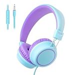 Olyre Kids Headphones, Foldable Headphones for kids,Boys,Girls Adjustable Headband, Wired Children Headphone with mic for School/Tablet/PC/Travel/Phone,Green Purple (Green Purple)