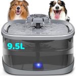 Dog Water Fountain,9.5L/2.5G/320oz Pet Fountain, 3 Flow Modes Cat Fountain w/Larger Filter Super Filtration& Smart LED Pump& Safe Touch Tech, Quiet, Ideal for Large Dogs Pets