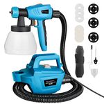 Tilswall Paint Sprayer 800W, HVLP Electric Paint Gun 1100ML/Min with 2.5M Air Hose, 1300 ML Detachable Container, 3 Nozzle Sizes&3 Patterns High Power Painter for Furniture, Cabinet, Fence, Chair, Car