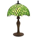 Tiffany Style Table Lamp Reading Light Green Wisteria Stained Glass Shade W12H18 Inch Tall S523 WERFACTORY LAMPS Lover Parent Kid Living Room Office Bedroom Bedside Desk Antique Zinc Base Crafts Gifts