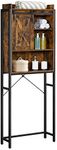 VASAGLE Over-The-Toilet Storage Cabinet, Bathroom Oragnizer Rack, Space-Saving for Washing Machine, with Cupboard and Shelves, Steel Frame, Industrial, Rustic Brown and Black UBTS003B01