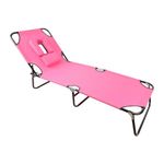 M-V-O Outdoor Foldable Sun Lounger, 3 Level Adjustable Backrest Reclining Sun Lounger Chair With Pillow & Reading Hole, Garden, Beach, Patio (Pink)