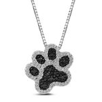 Sterling Silver Black and White Diamond Dog Paw Pendant Necklace (1/10 cttw), 18"