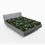 Ambesonne Tropical Fitted Sheet, Hawaiian Pattern with Breadfruit Palm Leaf Plumeria Flower and Exotic Bird on Dark, Soft Decorative Fabric Bedding All-Round Elastic Pocket, Queen Size, Jade Green