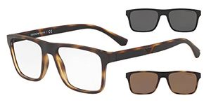 Emporio Armani Men's Ea4115 Prescription Eyewear Frames with Two Interchangeable Sun Clip-ons, Matte Havana/Clear/Light Brown/Dark Grey, 54 mm