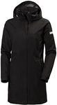 Helly Hansen Women's Aden Waterproof Windproof Breathable Long Length Packable Hood Rain Coat Jacket, 990 Black, X-Large