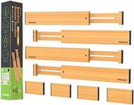 ANTOWIN Bamboo Drawer Dividers Organizers(33-43cm), Drawer Separators Splitter, Adjustable Spring-loaded Organizer for Large Utensil, Clothes, Tools Drawers