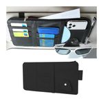 Adunsiaoto Car Sun Visor Organiser, Car Interior Leather Sun Visor Organiser, Universal Card Holder Adjustable Sun Visor Organiser, Multifunctional Storage Bag for Sunglasses, Card, Pen(Black)