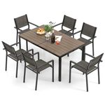 Tangkula 7 Piece Outdoor Dining Set, Patio Furniture Set w/ 6 Stackable Chairs & Large Rectangle Table, Dining Table Set for 6, Backyard, Porch, Garden, Poolside