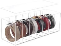 JASGOOD Belt Organizer for Closet,Acrylic 7 Compartments Storage Holder with Dust Cover Lid for Closet Drawer, Display Case for Belts, Ties, Watches, Jewelry and Accessories