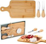 Ziliny 2 Set Bridal Shower Party Favors Wooden Square Cheese Board Gift Set Knives Forks Thank You Tags with Box for Guests for Valentine's Day Bridal Baby Shower Housewarming Gifts (Bamboo Color)