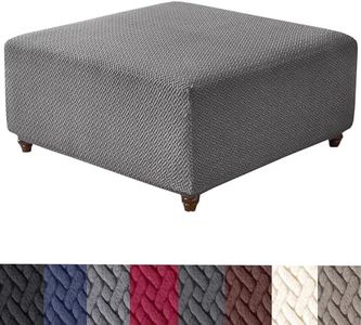 HFCNMY Ottoman Cover Square,Stretch Knitted Jacquard Square Ottoman Cover Thick Ottoman Slipcover Square Washable Storage Ottoman Cover Foot Stool Cover with Elastic Bottom Dark Gray Large