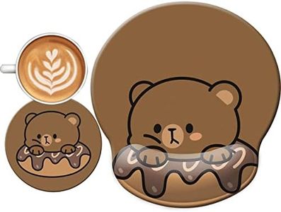 Cute Ergonomic Mouse Pad Wrist Support,[ 20% Larger] Wrist Rest Non-Slip Gel Anime Kawaii 3D Bear Donut Mouse Pads, Silicon Wrist Pad,with Coaster,Easy-Typing,Pain Relief, Game Work Study Home Office