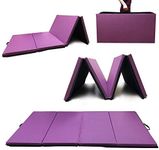 Angel Canada 4 Panel PU Leather Folding Gymnastics Gym Fitness Exercise Aerobics Mat with Handle, Tumbling Mats for Stretching Yoga Cheerleading Martial Arts (Purple)