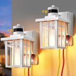 2 pack Porch Lights with GFCI Outlet,Dusk to Dawn Motion Sensor Outdoor Lights,3 Lighting Modes White Front Door Lights,Waterproof Exterior Light Fixture,Outside Wall lamp for House Patio Garage