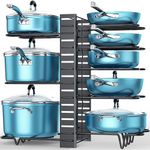 Pots and Pans Organizer for Cabinet, ORDORA 8 Tier Pot Rack with 3 DIY Methods, Adjustable Pan Organizer Rack for Cabinet, Pot Organizer for Kitchen Organization & Storage, Pot Lid Organizer