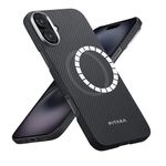 pitaka Case for iPhone Plus Case Compatible with MagSafe, Thin & Light iPhone Plus Case with a Caseless Feel, 600D Aramid Fiber Weaved [Ultra Slim Case-Black/Grey (Twill)]