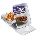 MATANA - 80 Large Aluminium Foil Trays for Food Roasting, Baking with Easy Secure Lid Cover, Multi-Use, Oven & Freezer Safe - 32x26cm (2350ml) - Buffet Trays with Lids, Perfect for Party Catering
