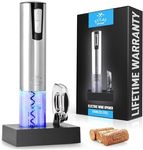 Zulay Electric Wine Opener With Charging Base and Foil Cutter - Stainless Steel Automatic Wine Bottle Opener - Rechargeable Electric Wine Bottle Opener - Wine Opener Electric Corkscrew Opener