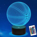 Basketball Night Light, Ammonite 3D Illusion lamp 16 Colors Changing with Remote & Timer Boys Room Decor for Basketball Lovers Kids Boys Men