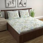 Divine Casa - 144 TC Super Soft 100% Cotton Bedsheet for Double Bed (1 Queen Size Bedsheet with 2 Pillow Covers) 144 Thread Count - Floral, Green Blush| 222 x 254 cm