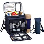 Picnic at Ascot Original Cooler Equipped for 2 with Extra Wine Tote and Blanket - Designed and Assembled in California - Navy