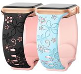 mFoniscie Floral Strap Compatible with Apple Watch Straps 41mm 40mm 38mm for Women, Cute Flower Soft Silicone Strap for iWatch Series SE 9 8 7 6 5 4 3 2 1 Ultra [Pack Of2 [Watch NOT Included]