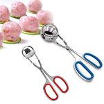 2 PCS None-Stick Meat Ballers with Anti-Slip Handles， Stainless Steel Meat Baller Tongs, Cake Pop Meatball Maker Ice Tongs, Cookie Dough Scoop for Kitchen. (1.38" and 1.78")