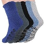 Firtink 5 Pairs Slipper Fluffy Socks Mens, Non Slip Bed Socks Anti-Slip Thermal Sock with Grippers Comfy Fuzzy Socks Winter Warm Slipper Socks for Men