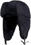 HEAT HOLDERS - Mens Waterproof Fleece Lined Winter Thermal Trooper Trapper Hat with Ear Flaps (S/M, Black (Trapper))
