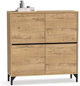 MUEBLES PITARCH | Recibidor Zapatero Mueble Auxiliar para Entrada con Patas, 4 Puertas, Roble Gold, 20 Pares de Zapatos, Tallas Grandes, 101x96,5x33cm, Moderno, Industrial, Modelo Kioto