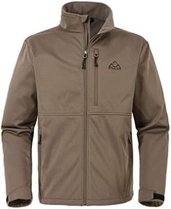 Rdruko Men's Outdoor Softshell Jacket Fleece Lined Waterproof Lightweight Hiking Hooded Jacket, Brown, XX-Large