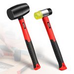 SHALL 2-Piece Rubber Mallet Hammer Set, 16oz Rubber Hammer Mallet & 40mm Double-Faced Soft Mallet, Shockproof Fiberglass Handle with Cushion Grip, Damage-Free to Flooring, Tile, Crafts and Wood Work