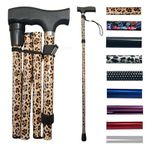 Life Folding Walking Stick for Women & Men – Lightweight Adjustable Aluminium Cane (84–94cm) with Ergonomic Handle, Wrist Strap & Non-Slip Rubber Tip – Travel Foldable Mobility Aid (Brown Leopard)