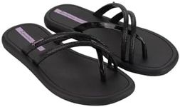 Ipanema Meu Sol Rasteira Womens Flip Flops - Strappy Flip Flops for Women, Arch Support, Trendy Flip Flops, Dressy Women Flip Flop, Summer Dress Sandals, Easy Clean, Black/Lilac, Size 7